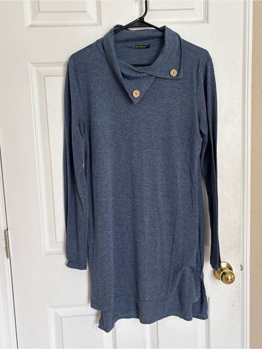 MixMax Gray Cowl Neck Tunic Top Button Collar Long Sleeve Women’s Size L